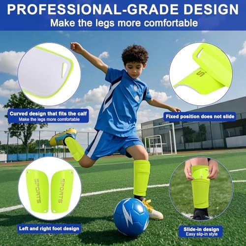 Kids Soccer Shin Guards 2 Pairs Slip-in Youth Shin Pads for Boys Girls, Lightweight PP+EVA Soccer Protective Gear Fits with Shin Guard Sleeves(not Included), Toddler to Teen Sizes Multiple Colors - Image 5