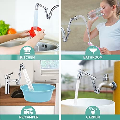CECEFIN 1080°Rotating Faucet Extender Double Extension - Swivel Long Arm Robotic Faucet Aerator for Bathroom Kitchen Sink, Universal Spout Spray Attachment 2-Mode Outlet Face/Hair/Toddlers Hands Wash - Image 6