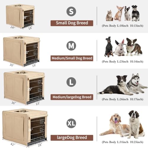 DONORO Dog Crates for Medium Large Size Dogs Indoor Double Door Dog Kennels & Houses for Puppy and Cats, Collapsible Metal Contour Dog Cages(Tan, 42.0" L x 28.0" W x 31.0" H) - Image 5
