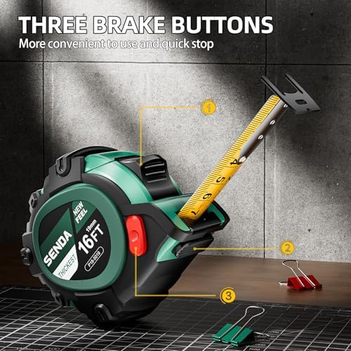 SENDA 4 Pack Tape Measure 16Ft - Heavy Duty Tape Measure with 25mm Wide with Three Stops, High Precision Measuring Tape Retractable Measuring Tape, Rubber for Comfortable Grip, Fraction Markings - Image 3