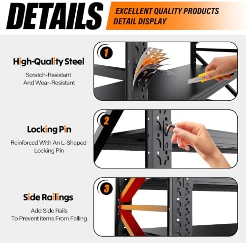 59"W Garage Shelving Heavy Duty Metal Storage Shelves, 3-Tier Garage Storage Shelves, Adjustable Industrial Shelving, Easy Assembly Garage Shelf Rack, Shelves for Garage Storage, Warehouse, 2 Pack - Image 5