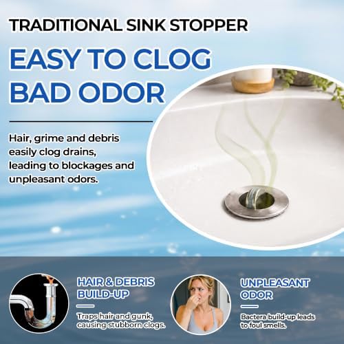 Sink Stopper Hair Catcher, Pop-up Sink Drain Strainer with Removable Stainless Steel Strainer Basket Hair Catcher, Bathroom Sink Strainer for Bathroom Sink Stopper (2PCS) - Image 3