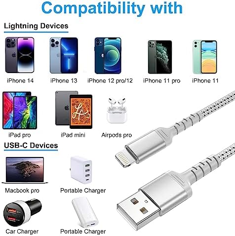 1.5ft iPhone Charging Cable Short, 3-Pack Braided USB A to Lightning Cord CarPlay [MFi Certified] Compatible with Apple iPhone 14 13 12 11 Pro/Max/Mini Xs SE2, Short Lightning Cable for Car - Image 5