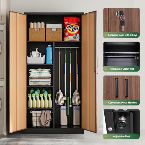 Letaya Metal Storage Cabinets,72'' Employee Lockers Steel Wardrobe with Lock Door for Office,Home,School,Gym,Fire Department,Hotel(Wood Grain Color) - Image 6