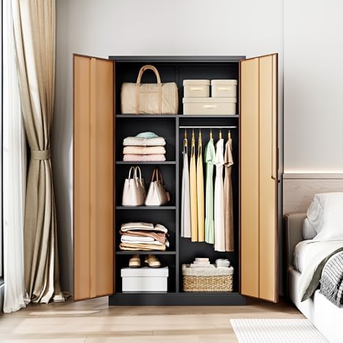 Letaya Metal Storage Cabinets,72'' Employee Lockers Steel Wardrobe with Lock Door for Office,Home,School,Gym,Fire Department,Hotel(Wood Grain Color) - Image 2