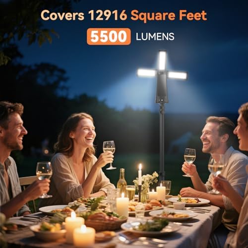 Rechargeable Camping Light with Stand 7 ft Max Height, 15000mAh Portable Cordless LED Work Light, 5500 Lumen 6500/4500/3500K Dimmable Emergency Flashlight with Detachable Tripod, Black - Image 6