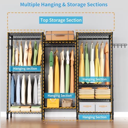 Golpart Heavy Duty Clothes Rack Metal Wardrobe with Adjustable Wire Shelves - Image 4
