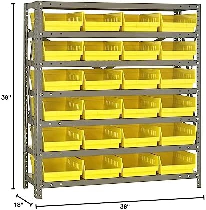Quantum Storage Systems 1839-108YL Steel Shelving Unit with 4" Shelf Bins, 18" D x 36" W x 39" H, Yellow - Image 2