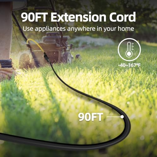 TiFFCOFiO Indoor Outdoor Extension Cord Waterproof, 90 Feet 3 Prong Power Cord for Home and Garden, 16 AWG, 13A/1625W, ETL Listed - Image 2