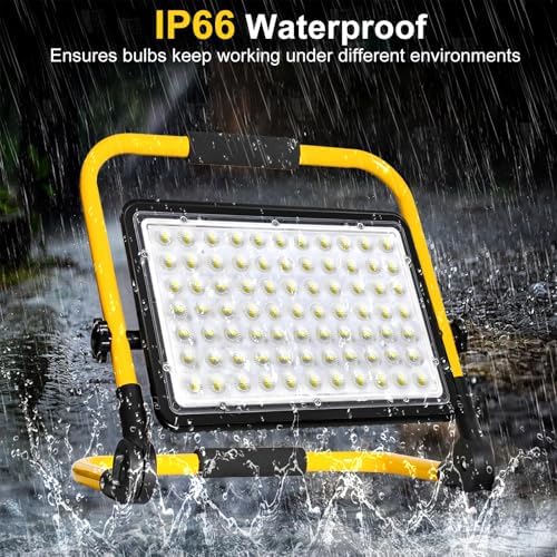 200W LED Work Light, 20000LM 6500K Work Lights on Stand, Portable Work Light, 4M 13.1FT Cord with Plug, IP66 Waterproof Flood Light Construction Lights Worklight for Job Site Repairing Workshop Garage - Image 3
