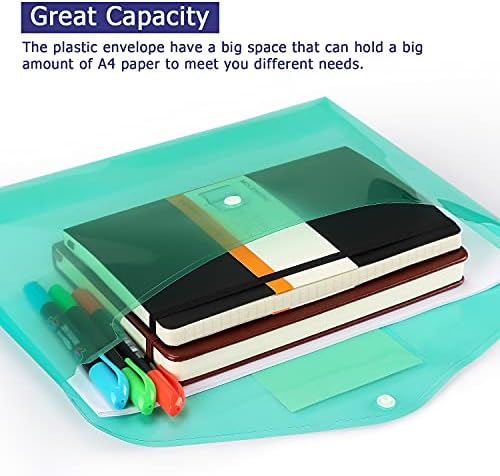 6 Pack Clear Document Folders Plastic Envelopes, A4 Size, 6 Colors - Image 5