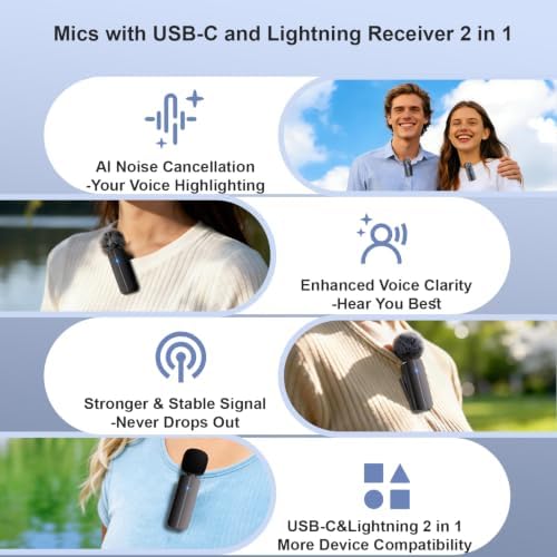 Bulatry 2-Pack Wireless Mini Lavalier Microphone for iPhone,Android Phone - 65ft Cordless Clip on Mics with Noise Reduction 6H Working Time for Video Recording - Image 2
