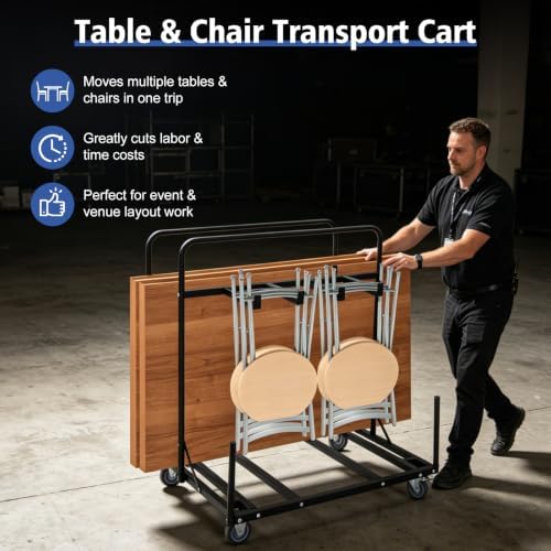 Heavy Duty Cart with Wheels for Folding Table and Chair - 330lbs Capacity, Holds 5 Tables + 14 Chairs, Commercial Utility Cart for Event Setup, School, Hotel - Image 2