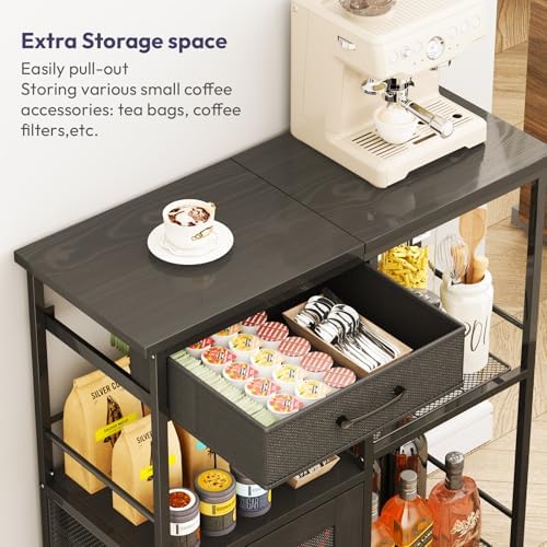 SWTYMIKI Coffee Bar Cabinet for Home - Farmhouse Coffee Stand Station Multi-Purpose Storage Cabinet with Adjustable Feet, Drawers - Kitchen Bar Table for Living Room, Corner, Small Space, Black - Image 4