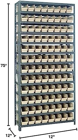 Quantum Storage Systems 1275-101IV Solid Heavy Duty 13 Shelves 96 Economy Ivory Bins 75" H x 36" W x 12" D - Image 2