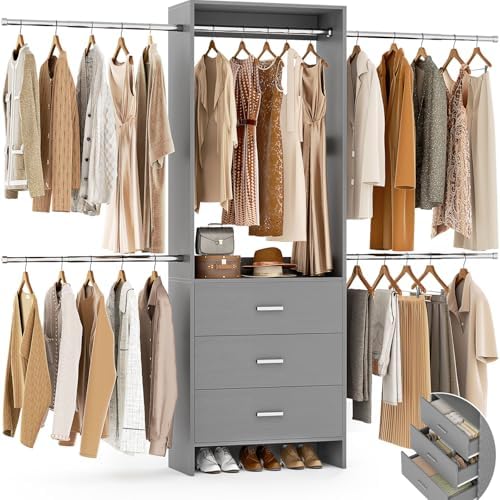 Aheaplus Closet System, 4.2-9Ft Closet Organizer with with 4 Rods, Grey by Aheaplus