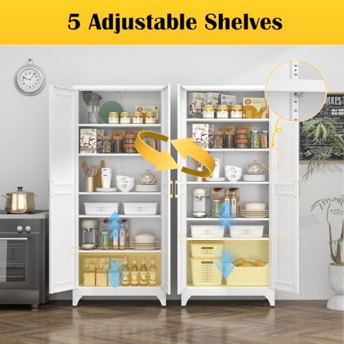 SteeLoong 75”Metal Pantry Storage Cabinet with Doors & 5 Adjustable Shelves - Image 4