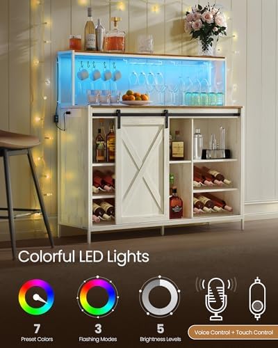 VASAGLE Coffee Bar, Buffet Cabinet with LED Light and Power Outlet - Image 3