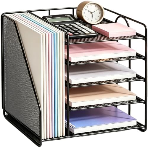 OPNICE Desk Organizer, 5-Tier Paper Organizer Letter Tray, Black by OPNICE