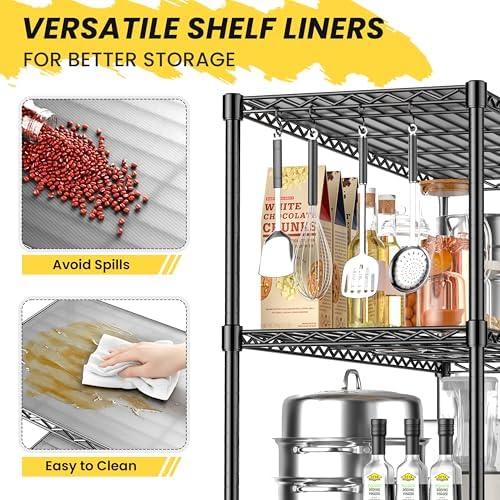 3-Shelf Adjustable Storage Shelves 35.1" W x 14" D x 36" H Metal Shelving Unit 450LBS Heavy Duty Wire Rack Small Organizer with Shelf Liners for Kitchen Pantry Bathroom Closet Garage Black - Image 5