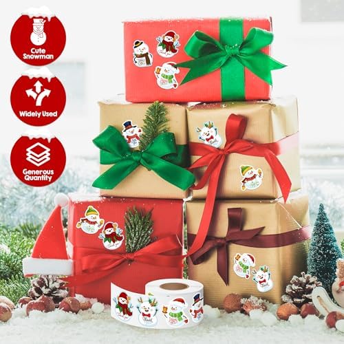 500 Pcs Christmas Snowman Thank You Stickers Roll Xmas Winter Holiday Adhesive Labels Tags for Supporting My Small Business Envelope Seals Shop Cards Handmade Crafts Party Favors Gift Packing Wrapping - Image 4