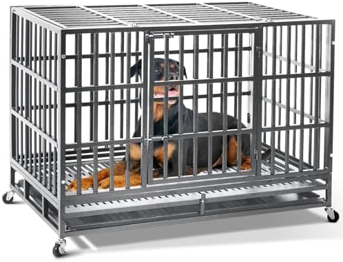 Oranland 48 Inch Heavy Duty Dog Crate for High Anxiety Large Dogs,Silver by ProfessionalCageManufacturer