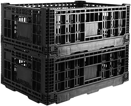 Collapsible Storage Bin Containe，52 Liter Transferheavy duty plastic storage box,milk crates heavy duty Transit storage of various items black (2) by QTJH