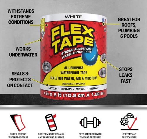 Flex Tape Strong Rubberized Waterproof Tape, White, 4 in x 5 ft, 1-Pack - Image 2