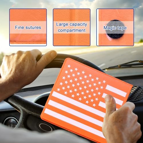Ziciner Car Registration Insurance Holder, 2Pack Essential Auto Card Document Glove Box Organizer with Touch Fastener, Vehicle Interior Accessories Perfect for Most Car, Truck, SUV (Orange/Back Flag) - Image 3