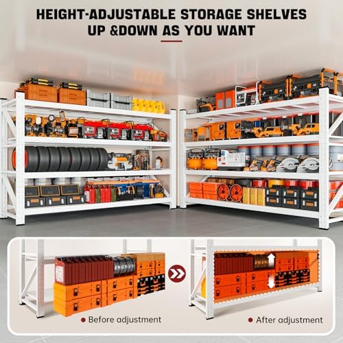 RAVIGIN 5000LBS Storage Shelves,71" W Garage Shelving Heavy Duty Metal Adjustable Garage Shelves, Shelving Units Industrial Shelving for Warehouse,71" W x 24" D x 69" H,White - Image 5