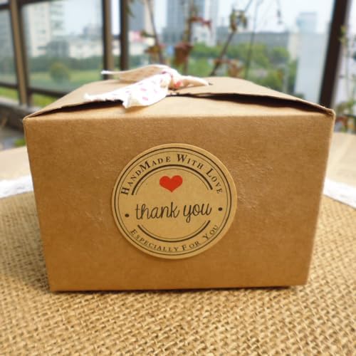 1.5 Inch Handmade with Love Stickers,500Pcs Thank You with Love Heart Sticker Baked Stickers Paper Lables Tags for Baking Packaging,Homemade Gift,Envelope Seals,Party Gift Wrap Bag (Brown01) - Image 7