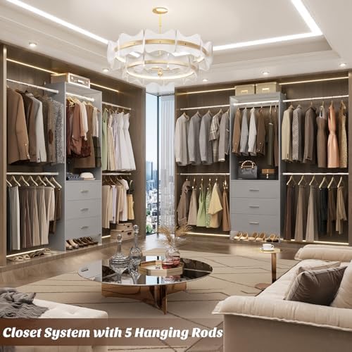 Aheaplus Closet System, 4.2-9Ft Closet Organizer with with 4 Rods, Grey - Image 3