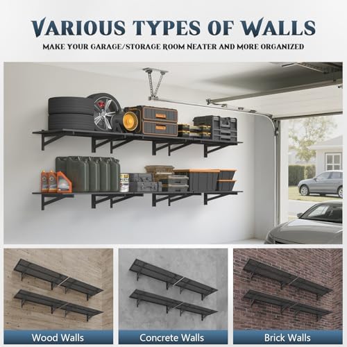 Jusgym 4 Pack Garage Wall Shelving, 1.5x4ft, 1400LBS Integrated Shelves - Image 5