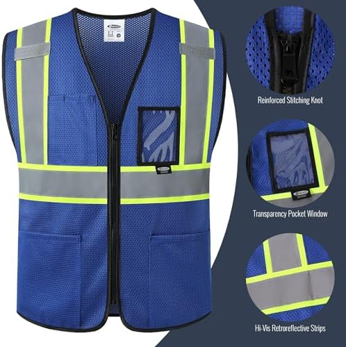 JKSafety Safety Vest for men women Hi Vis Vest with Pockets and Zipper High Visibility Construction Vests BX310 - Image 3