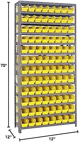 Quantum Storage Systems 1275-101YL Steel Shelving Unit with 4" Shelf Bins, 12" D x 36" W x 75" H, Yellow - Image 2