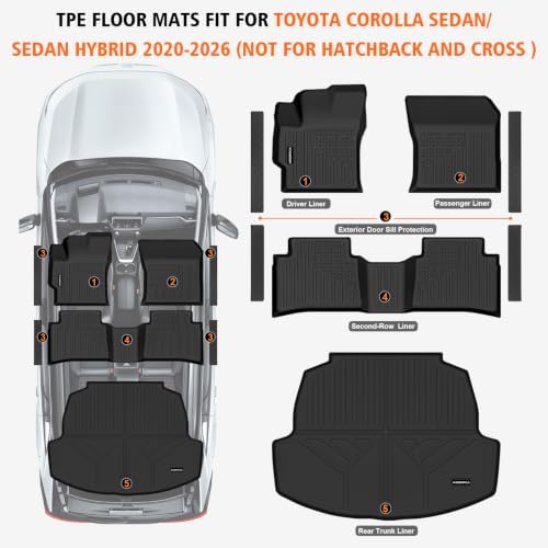 Floor Mats Cargo Liner for Toyota Corolla 2020-2026 Sedan/Sedan Hybrid - Image 2