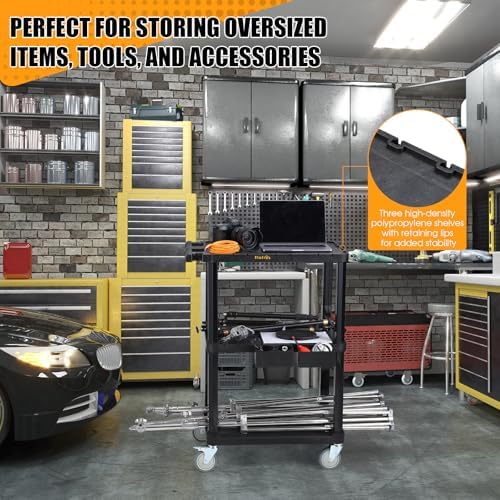 ELAFROS 3-Tier Heavy Duty Flat Top Rolling Utility Cart, 27.5 x 18.25 in - Image 4