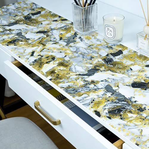 Drawer and Shelf Liner - Yellow Black Marble Pattern Non Adhesive - Image 2