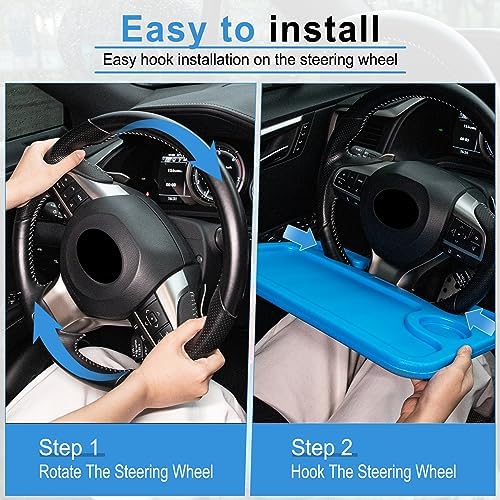 JUSTTOP Car Steering Wheel Desk, Travel Car Accessories, Car Stand Trays for Eating, Multipurpose Car Steering Wheel Desk Tray Table(Blue) - Image 4