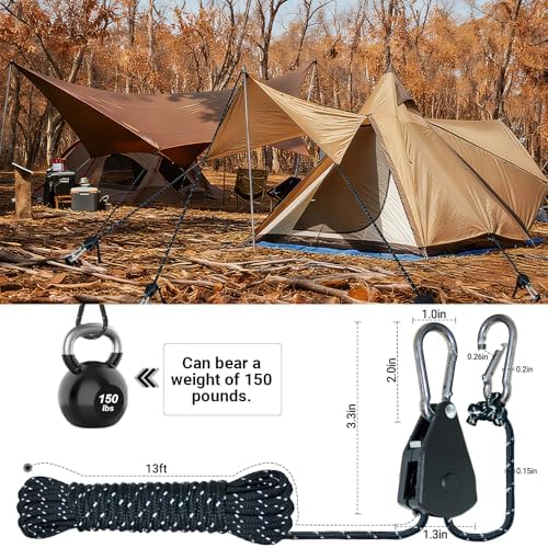 Camping Ropes Guy Line - Tarp Tie Down Ropes with Ratchet System, Pulley & Reinforced Metal Gear - Adjustable Heavy Duty Guy Lines for Canopy Tent, Quick Setup Outdoor Strap-4Pack - 6Pack - Image 5