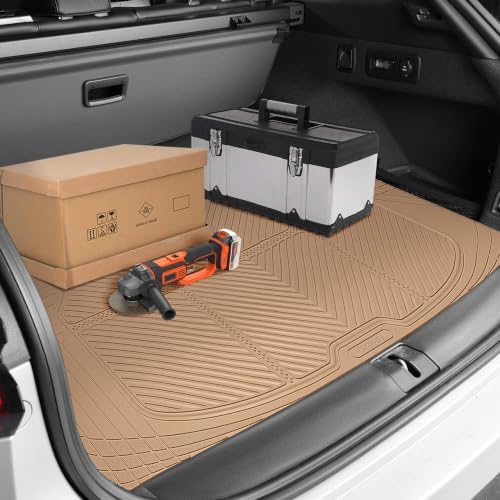 CAR PASS Tan Rubber Car Floor Mats & Cargo Liners, All Weather Car Mats & Trunk Mats,Waterproof Automotive Floor Mats Trim to Fit for Most Cars Sedans SUVs Vans, Durable Heavy Duty Anti-Slip,Beige - Image 6