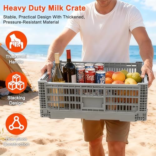 52L Collapsible Crate with Handles, Milk Crates Heavy Duty, - Image 6