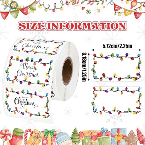Whaline Christmas Direct Thermal Labels Stickers Colorful Xmas Light Bulbs Rectangle Self-Adhesive Printer Decals for DIY Candle Name Tag Logo Design, 500 Pcs - Image 2