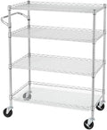 Finnhomy 4 Tier Heavy Duty Commercial Grade Rolling Cart with Handle Bar, Metal Wire Utility Cart with Wheels, Kitchen Service Trolley on Wheels, Shelf Size 18" D x 36" W, NSF, Chrome by Finnhomy