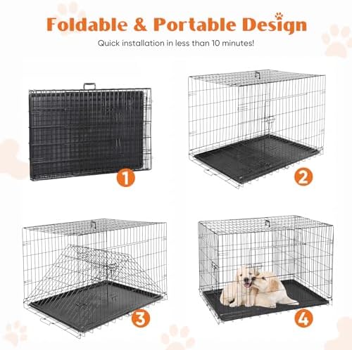 Sweetcrispy 42 Inch Dog Crate, Medium Large Dog Cage, Foldable Pet Kennel - Image 5