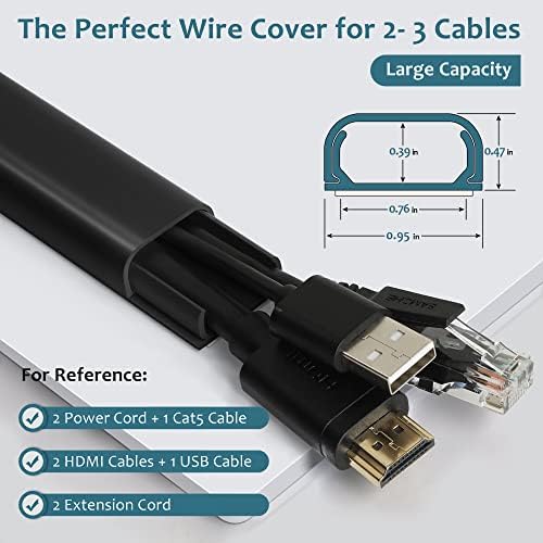 ZhiYo 43" Cord Covers for Wires on Wall, Black Cord Hider, 0.95" W x 0.47" - Image 2