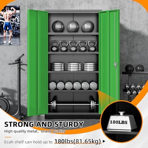 INTERGREAT Metal Lockable Storage Cabinet, 72” H Storage Cabinet with 2 Doors and 4 Adjustable Shelves for Office, Home, Garage, Pantry (Assembly Required, 18”D, Black Green) - Image 6
