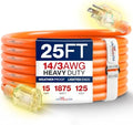 25ft Outdoor/Indoor Extension Cord 14/3 Gauge Heavy Duty 3 Prong SJTW (5-15P/5-15R), Waterproof, Flexible Cold-Resistant Long Power Cord,15A 125V 1875W, Orange by LifeSupplyUSA by LifeSupplyUSA