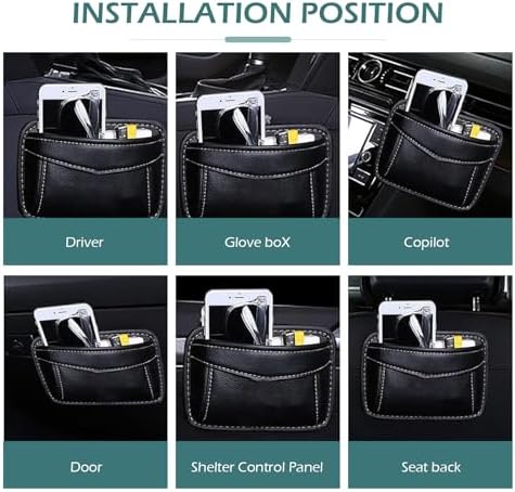 Car Seat Side Pocket Organizer, PU Leather Mini Storage Bag, Seat Gap Filler with Phone Sunglasses Pen Holder, Universal Auto Organizer for Documents Registration Notepad (Black)​ - Image 6