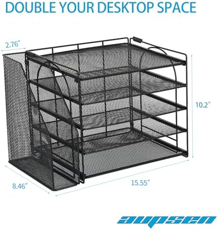 AUPSEN Desk Organizers and Accessories, 5-Tier Desktop Paper File Organizer with Removable File Holder, Desk Accessories & Workspace Organization for Home Office Supplies (Black) - Image 2